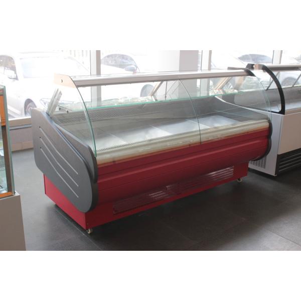 Meat display cabinet stainless steel glass front door flap type Fresh meat cabinet filp door with   looker