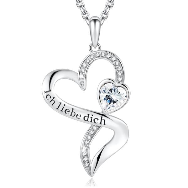 Girls' Double Heart Infinity Necklace 925 Sterling Silver White Austrian crystal Crystal