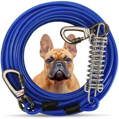 Laisse de câble d'attache robuste avec ressort métallique durable, corde de traction en fil d'acier à double extrémité enduite de colle pour chiens en extérieur