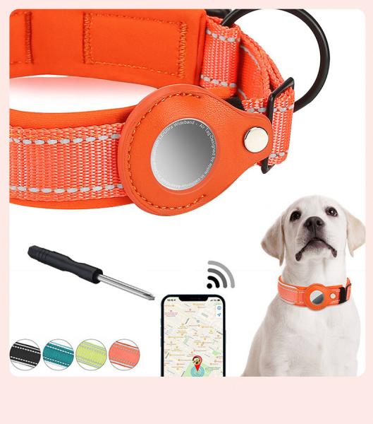 Orange Blue GPS Air Tag Dog Collar Nylon Cat Collars Adjustable Custom Logo