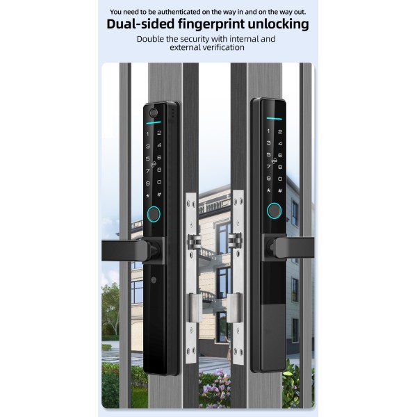 Double Sided Fingerprint Ip65 Waterproof TUYA Application Peephole Remote Door Lock Fingerprint Code Card Key Smart Door Locks