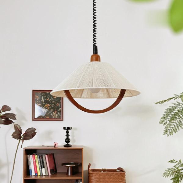 French Vintage Wooden Bedroom Chandelier Pendant Light Modern D400mm Fixture Shape
