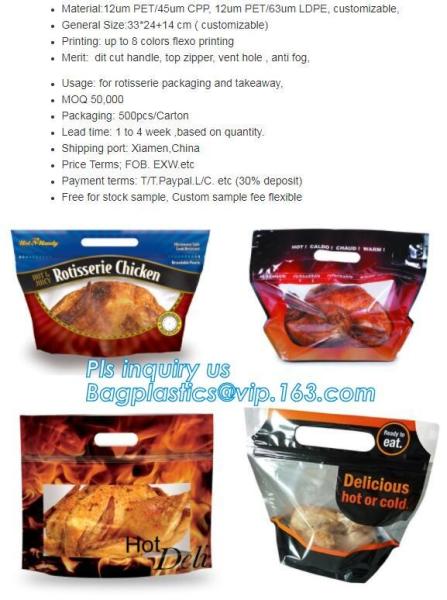 fried chicken bag for roast hot food packaging, food storage plastic hot chicken bags, Food pouch packaging Bags with ve