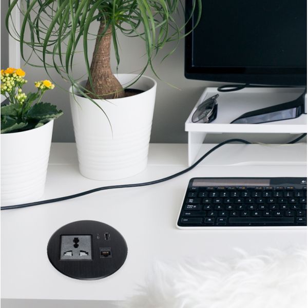 20W QC3.0 USB 80mm Power Grommet Fully Universal Outlet LAN RJ45