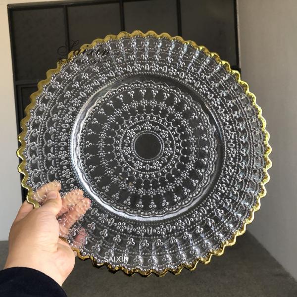 Роскошные черные пластинки для зарядки свадебная посуда ромбоидное стекло 32 см