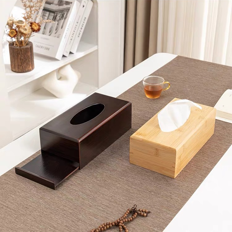 Modern Design Custom Logo Bamboo Tissue Box Hotel Amenity Storage Organizer Wood Dispenser for Advertising Gift Bulk