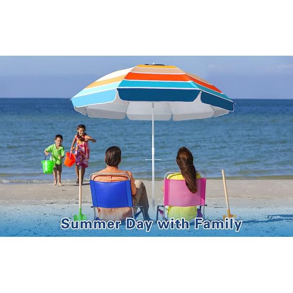 Portable Beach Umbrella With Sand Anchor, Tilt Pole, Carry Bag, Air Vent, Heavy Duty Wind Portable