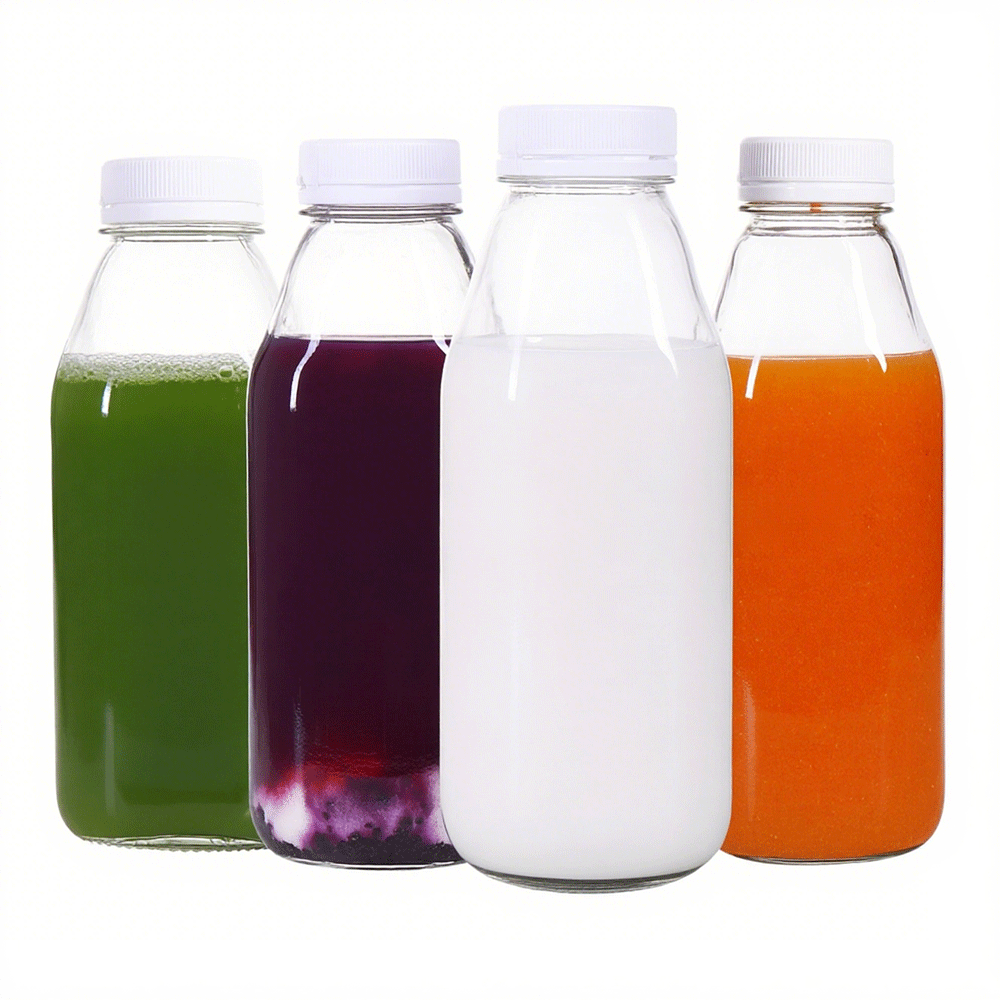Square Glass Milk Bottle Beverage Container with Food Grade Glass Customizable Cap Options