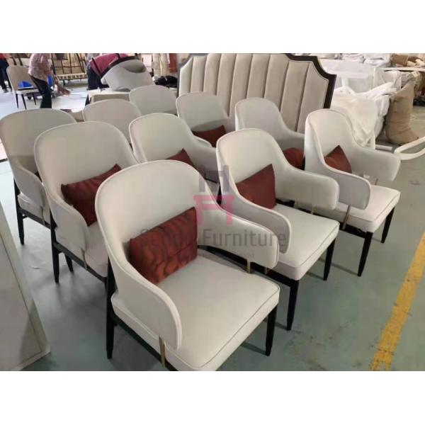 Upholstered Leather Dining Chair High Density Foam With Armrests Metal Details