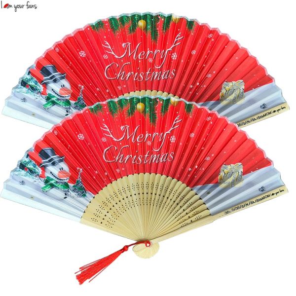 Factory Direct Sales Christmas Fan Bamboo Fan Custom Hand Held Fan