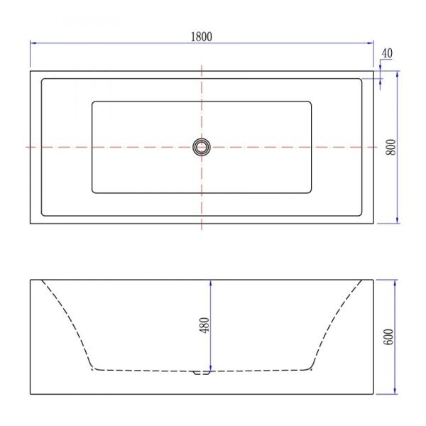 1800mm Straight Narrow Rim Border Freestanding Acrylic Bathtub with Whirlpool Function