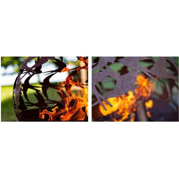 Деревянный горящий дизайн отрезка лазера окислил яму огня глобуса ласточек Corten стальную