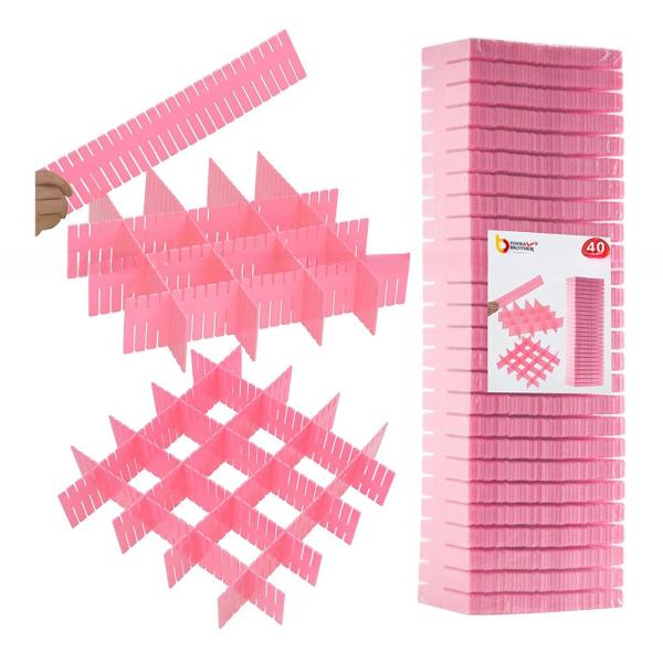 40pcs DIY Clothes Storage Organizer Separator Adjustable Drawer Dividers for Socks/ Underwear/ Makeup/ Kitchen/ Dresser