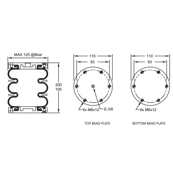 SP2895 Dunlop Air Spring W01-R58-4035 Firestone Airstroke 100mm
