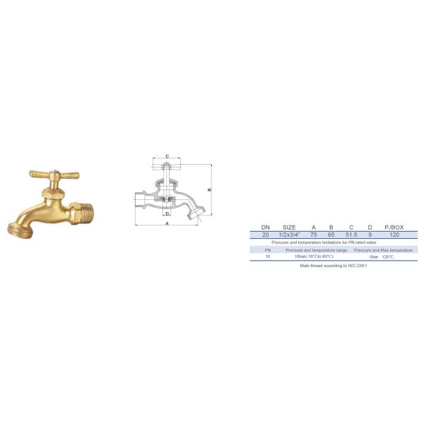 1/2' Water Tap Washing Machines Male Brass Bibcock