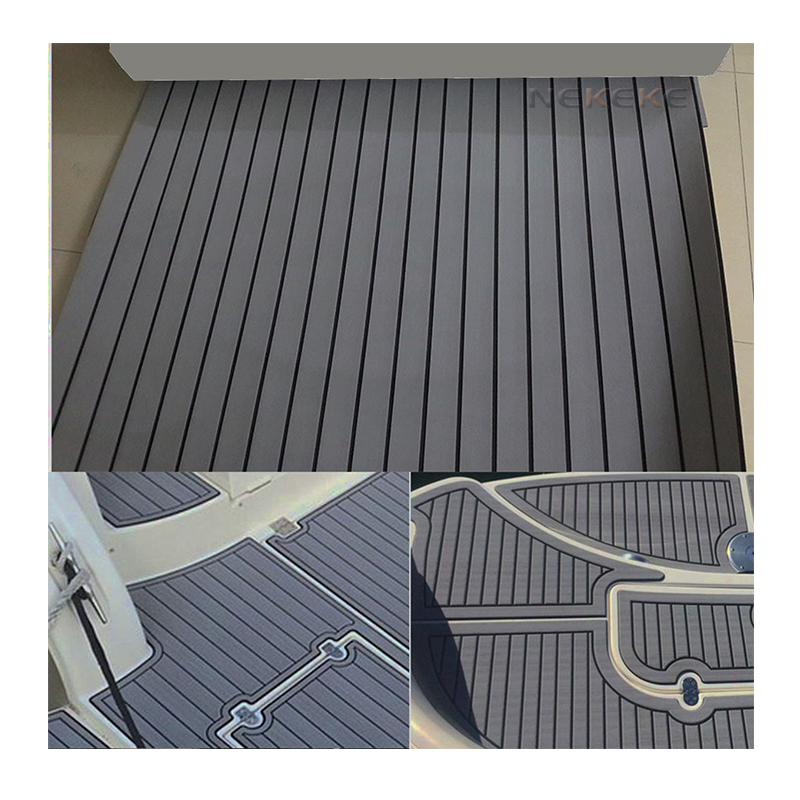 Self Adhesive Straight Groove EVA Boat Deck Mat Dark Grey Black Stripe Waterproof Anti Slip Marine Flooring