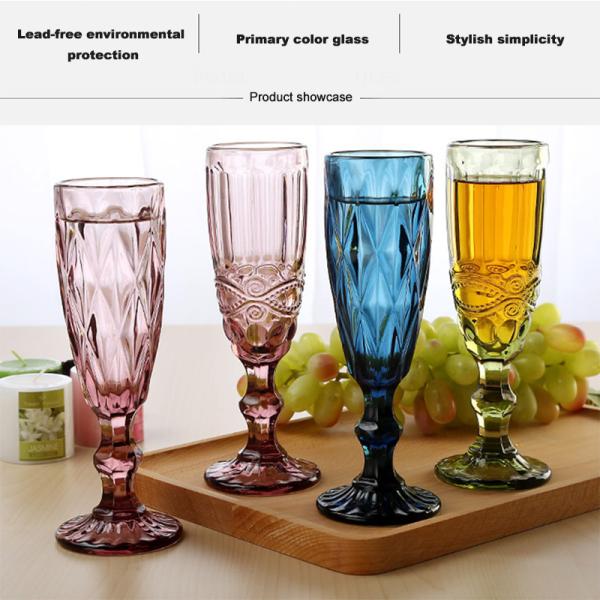 Champagne 150ml Long Stem Wine Glasses Vintage Embossed Glass Goblets