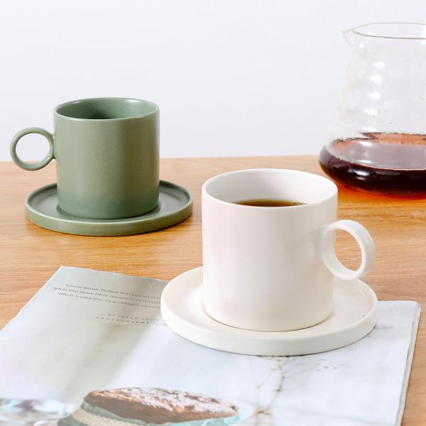 Scratch Resistant 200ml White Green Porcelain Coffee Mugs With Saucer