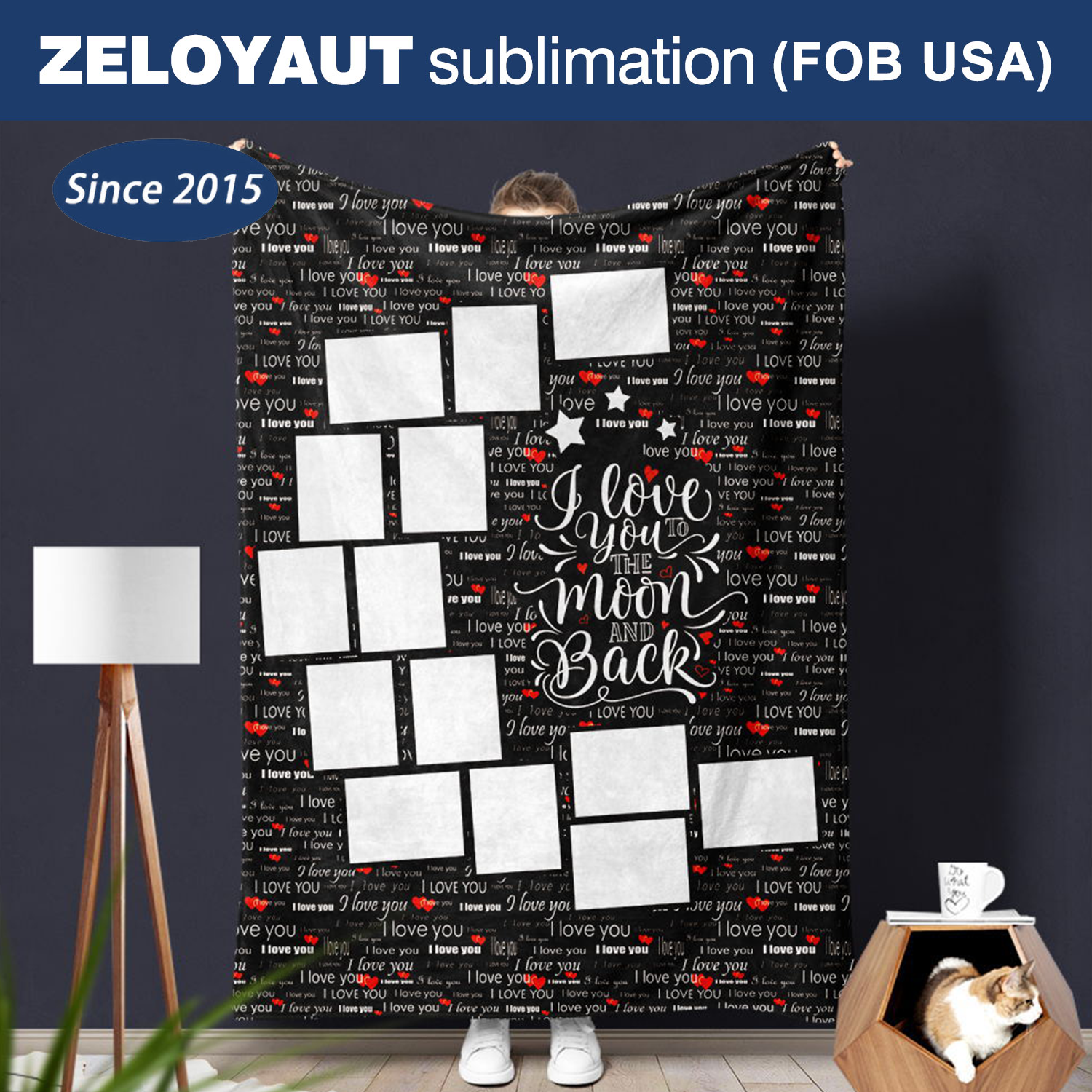 ZELOYAUT Personalized Printed Blanket 100% Polyester Velvet Love Style Moon Panel Multiple Colors 50*60 Knitted Technique