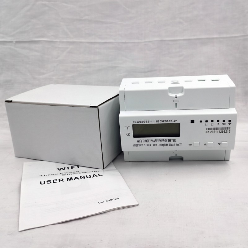 380V 5(60)A 3 Phase 4 Wires Smart Wifi Energy Meter for Din Rail Mounting TUYA App