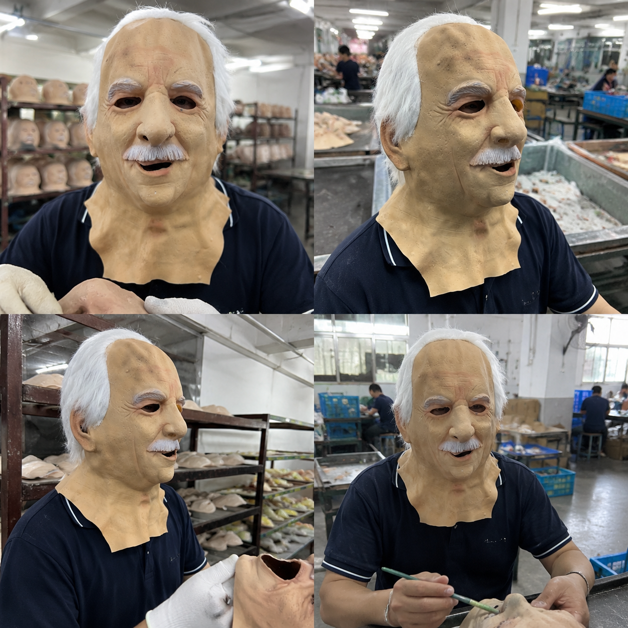 Realistic Old Man Latex Mask with White Hair, Mustache and Wrinkled Elderly Face Design, Full Face Character Mask for Halloween Cosplay Costume Party, Stage Performance, OEM Factory Supplier