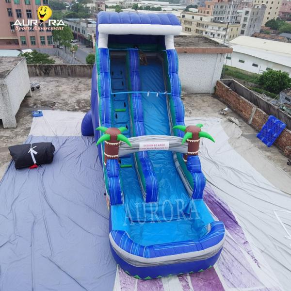 Tarpaulin Inflatable Water Slide For Adult Blue Tropical Kids Tropical Palm Tree