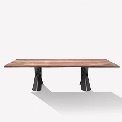 Stainless Steel Base Industrial Wood Dining Tables Rectangle Rustic 