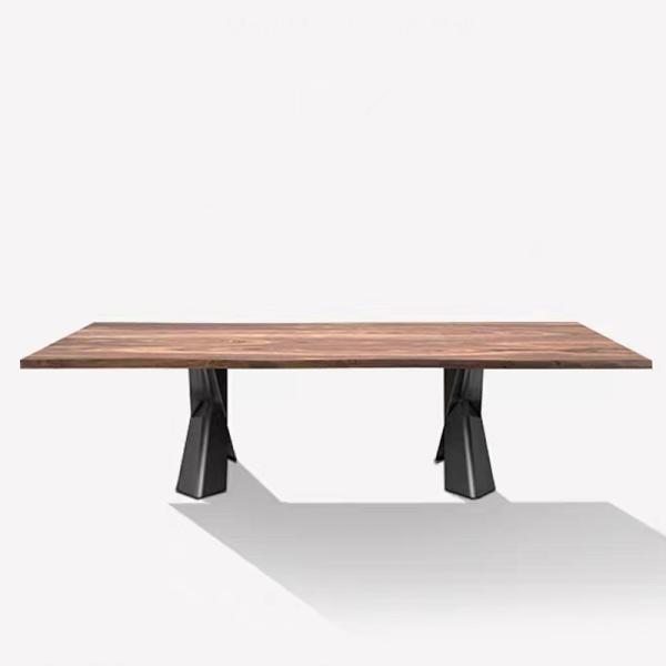 Stainless Steel Base Industrial Wood Dining Tables Rectangle Rustic 