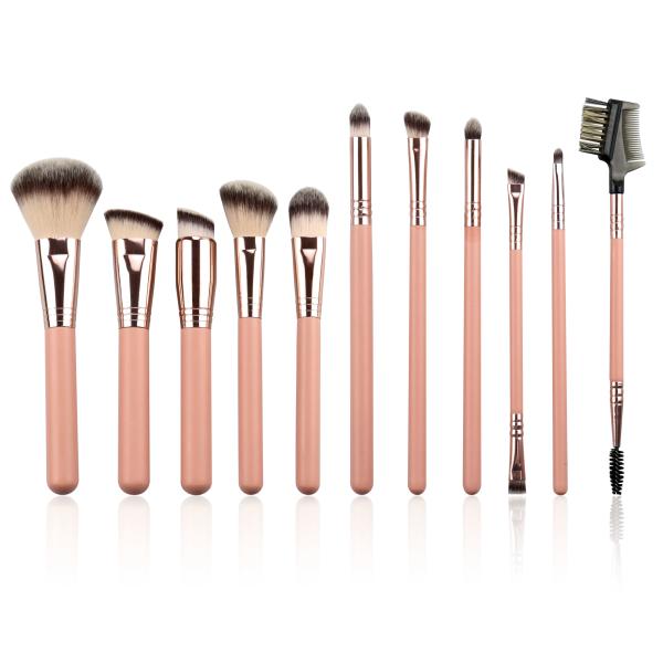 11pcs Premium Private Vegan Cosmetic Brush Custom Pink Double Headed