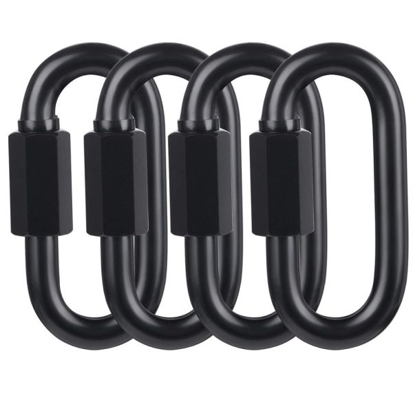 D Shape Locking Carabiner,Black Quick Links,4 PCS Chain Links,Heavy Duty Durable Chain Connector,Black