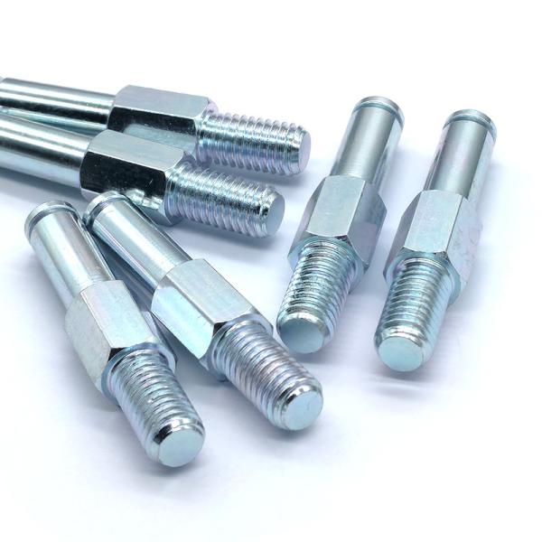 Custom Zinc Plated Steel Stud Bolts | CNC Machined Hex Shoulder Pins with Threaded End