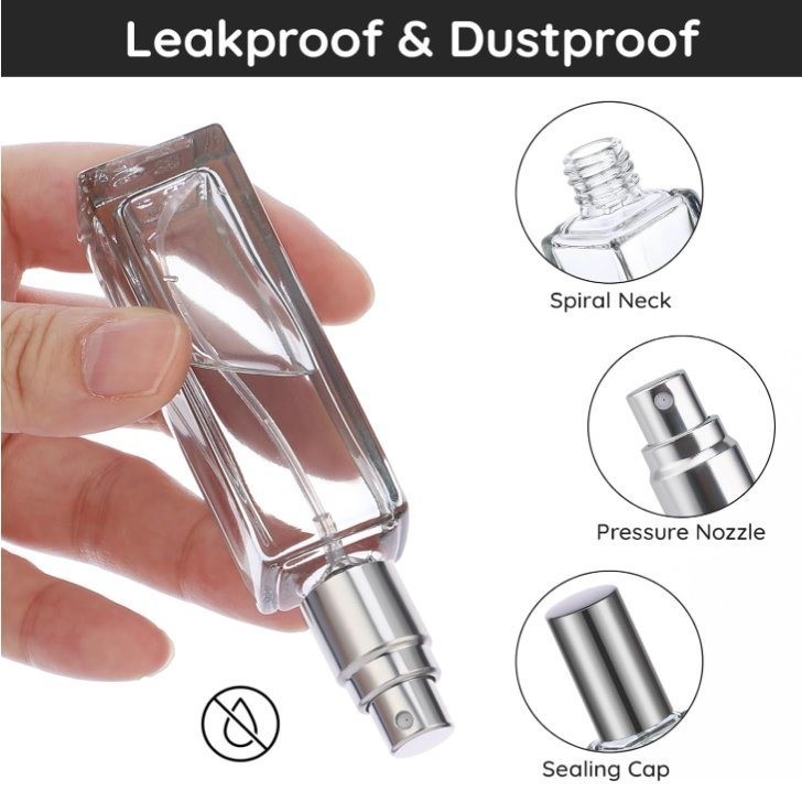 Diversity Portable Square Empty Glass Perfume Atomizer Bottle with Spray Applicator