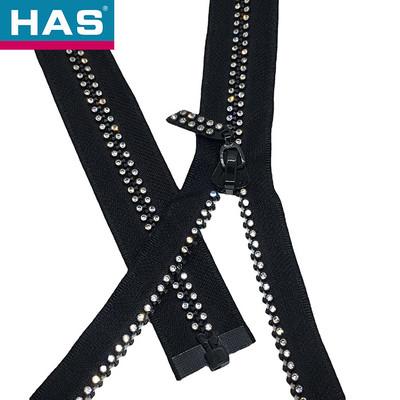 #10 Rhinestone Zipper Polished Open End Plastic Diamond Zipper for Clothing
