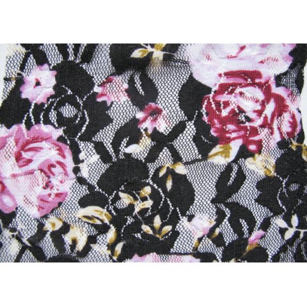 Flower Black / White Digital Printed Stretchy Lace Fabric Or Wedding Dresses
