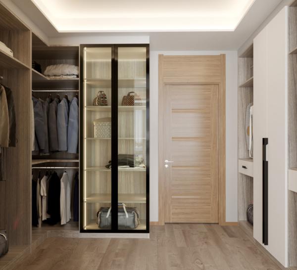 Adjustable 8x8 Walk In Closet Organizer Wooden Lacquer U Shaped For Bedroom