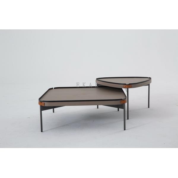 Metal Legs Modern Living Room Wood Leather Coffee Table Set