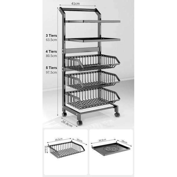 Multi Layer Freestanding Kitchen Rack 150lbs Floor Standing Vegetable Shelves