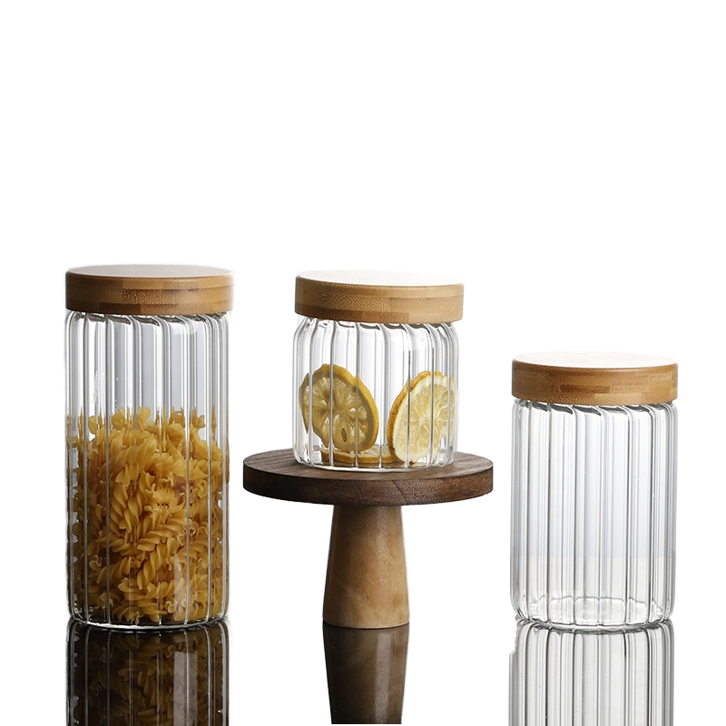 Ripples Cylinder Borosilicate Glass Jar With Acacia Wood Lid For Tea Leaves Party Use