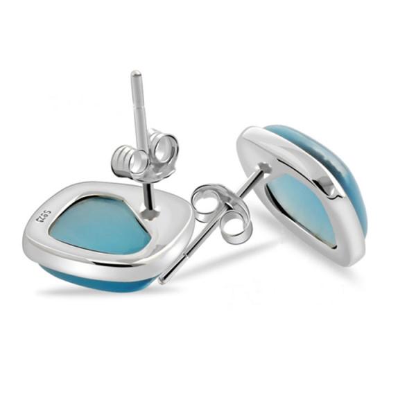 Sterling 925 Silver Square Created Blue Opal Stud Earrings (E12283BLUE)