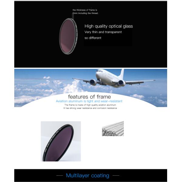 Black Alloy Frame Optical Glass HD 77mm Camera Lens ND1000 Filter