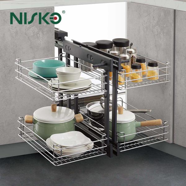 Cesta giratoria de esquina mágica de doble capa para almacenamiento de cocina