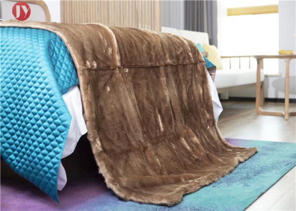 Warm Coffee Faux Fur Blanket Throw Rabbit Micro Mink Back For Couch Bed