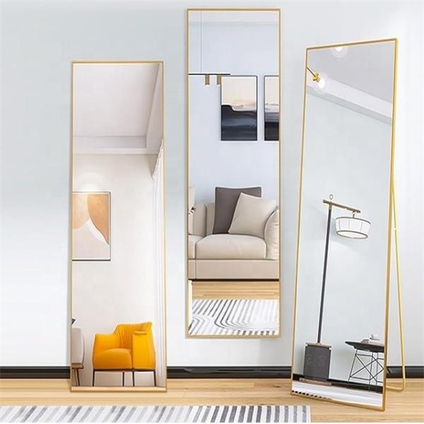 Modern Stylish Aluminum Framed Full Length Body Mirror with Stand and Clear Glass