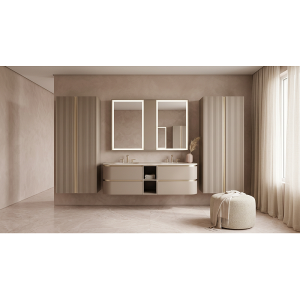 Taupe Fluted Vanity with Champagne Gold Accents in 304 Stainless Steel