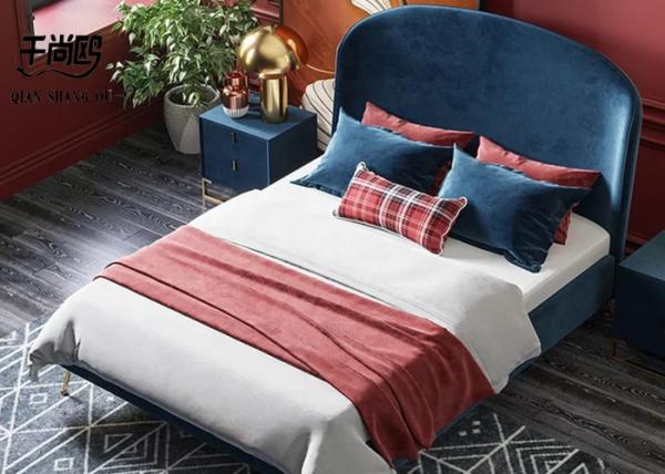 Luxury Blue Upholstered Platform Bed King European Style Fabric Material