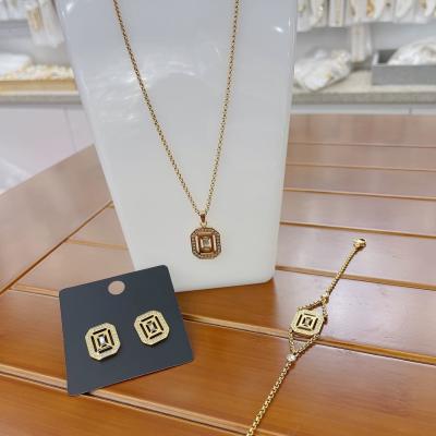 14K Gold Vintage Crystal Necklace And Earring Set For Prom Bridal And Bridesmaids