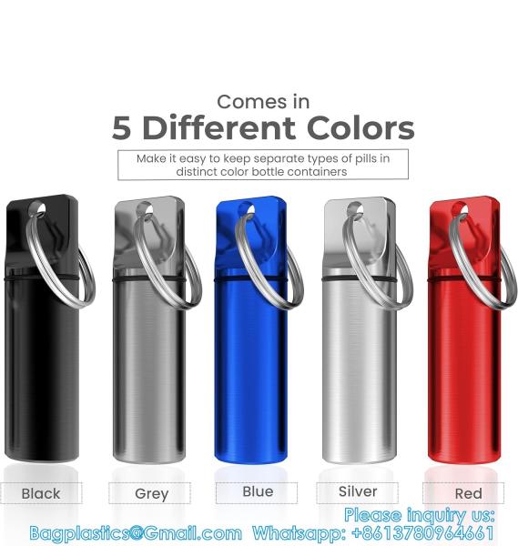 Aluminum Metal Pill Box Case Organizer With Keychain - Outdoor Medicine Bottle Key Ring Small First Aid Drug Holder