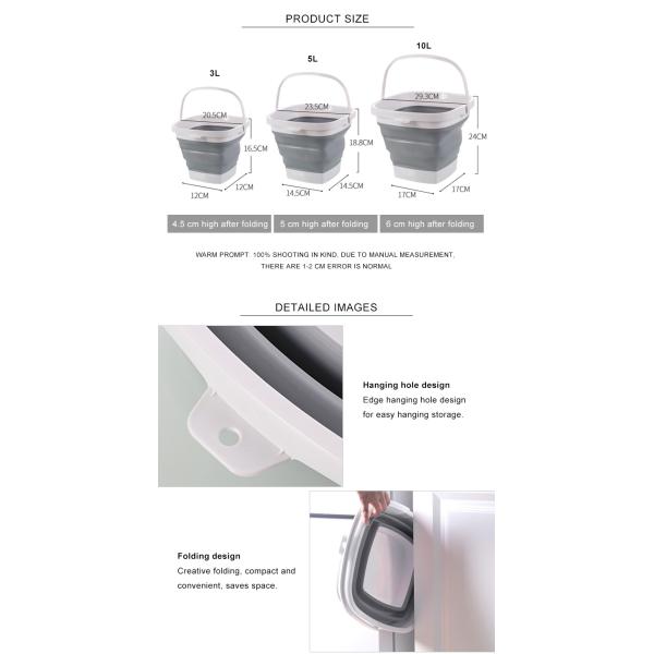 ведро силикона посуды силикона сбережений космоса 5L складное