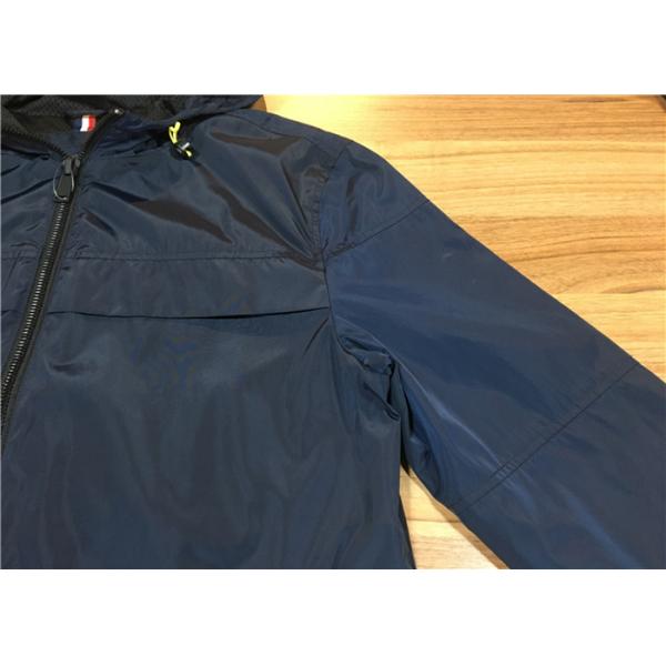 Hooded Men'S Lightweight Polyester Jackets Elasticated Cagoule Navy Winderbreaker
