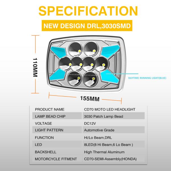 6 feux LED Lo et 8 feux LED Hi pour le CD70 CG125 70cc de YAYE Motorcycle
